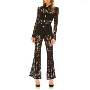 Revolve NBD Katelyn Jumpsuit size XS Black long sleeve all lace
